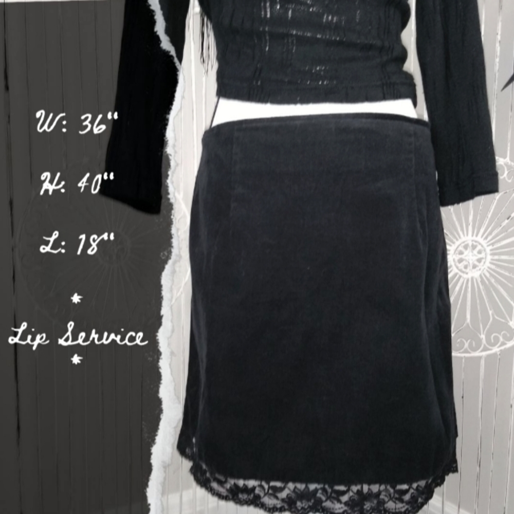Lip Service Corporate Goth Black Velvet Corduroy and Lace Pencil Skirt Grunge